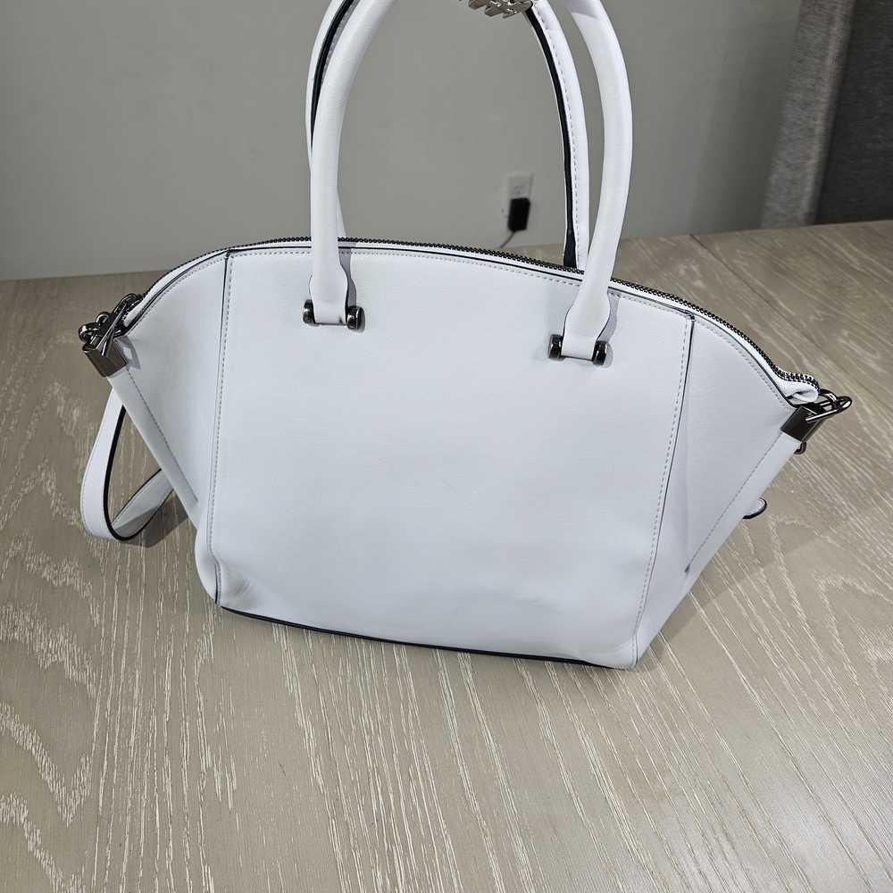 A New Day Satchel Crossbody Handbag Purse Bag White Faux Leather Zipper Closure